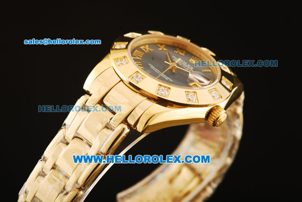 Rolex Datejust Automatic Movement Full Gold with Roman Numerals and Diamond Bezel-ETA Coating - Click Image to Close